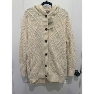 Blarney Woollen Mills Ireland Merino Wool Cable Knit Cardigan Sweater Large NWT